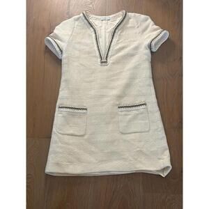 Sandro Paris Cream Textured Short Sleeve Dress with Pockets Chic Elegant Size S